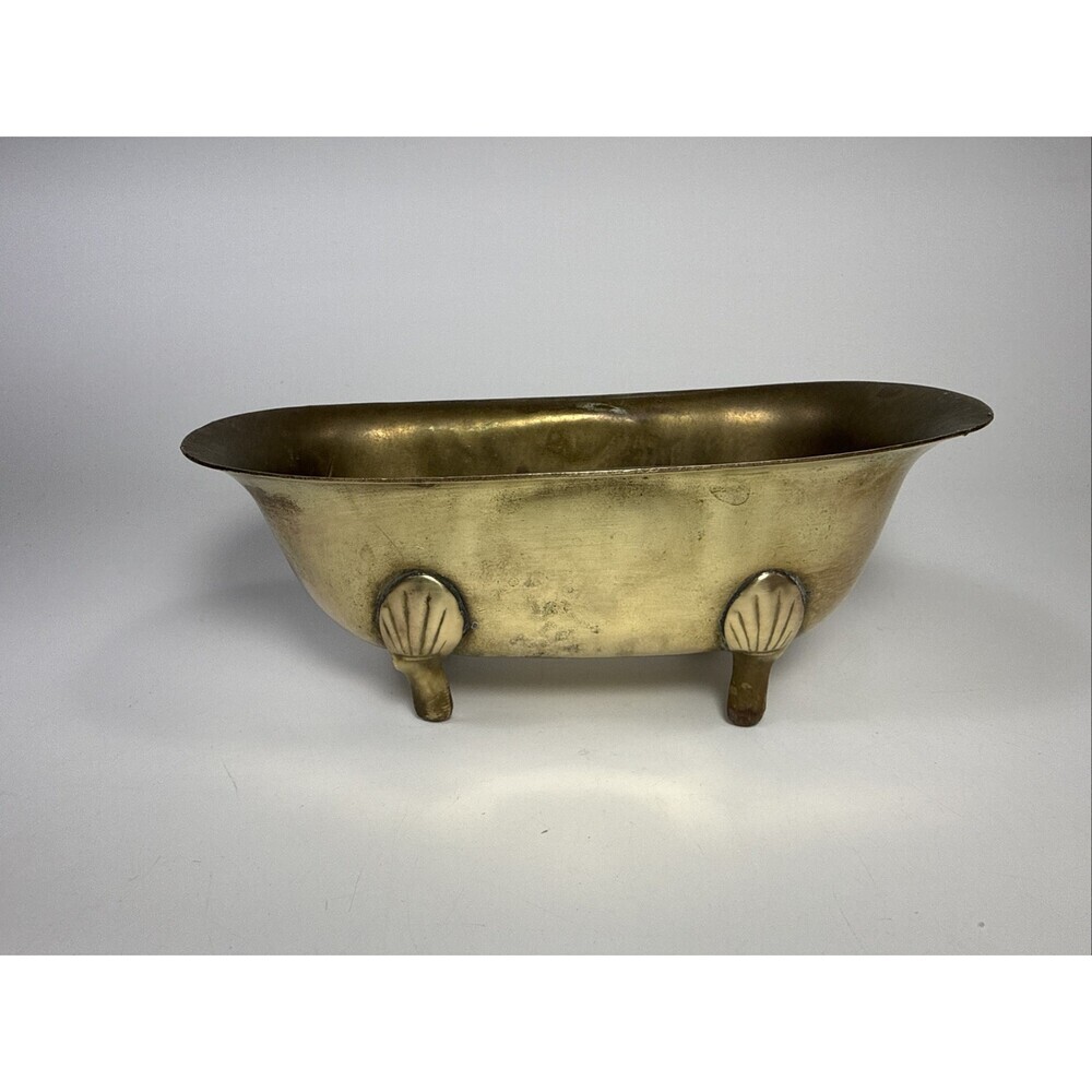 Vintage Brass Miniature Clawfoot Tub Soap Dish Doll House Planter Trinket Dish